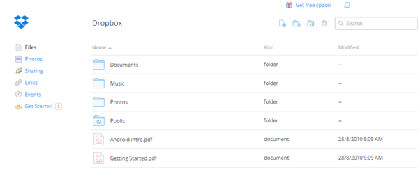 Screenshot showing folders in dropbox
